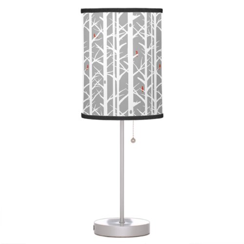 Cardinals in the Birch Trees in Light Gray Table Lamp