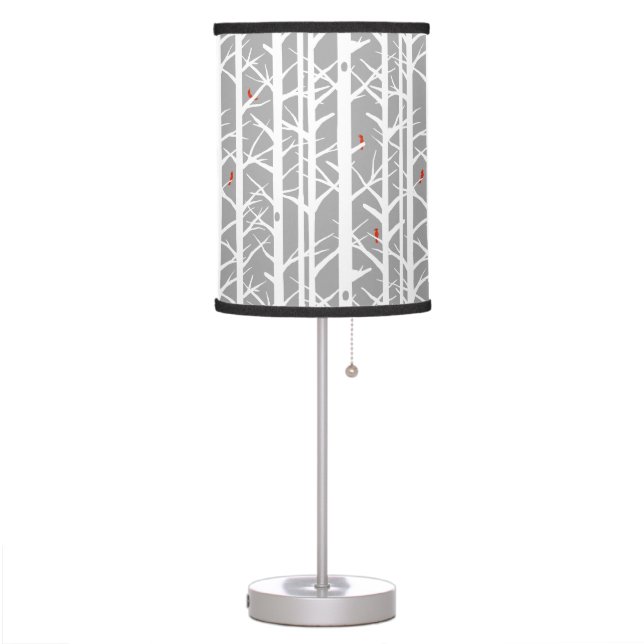 Cardinals in the Birch Trees in Light Gray Table Lamp (Left)