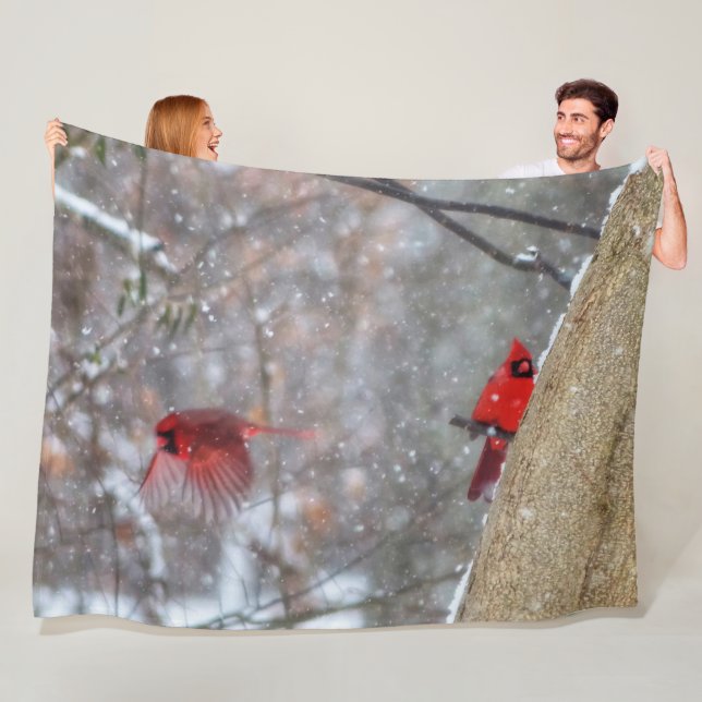 Cardinals in the Snow Fleece Blanket (In Situ)