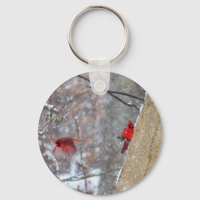 Cardinals in the Snow Keychain (Front)