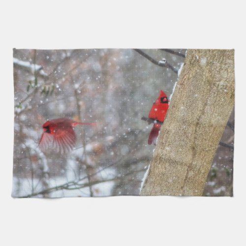 Cardinals in the Snow Kitchen Towel