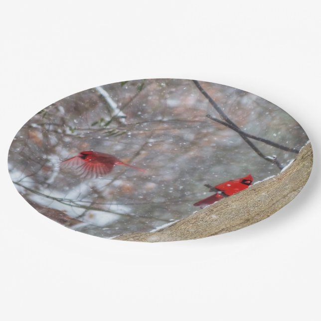 Cardinals in the Snow Paper Plates (Angled)