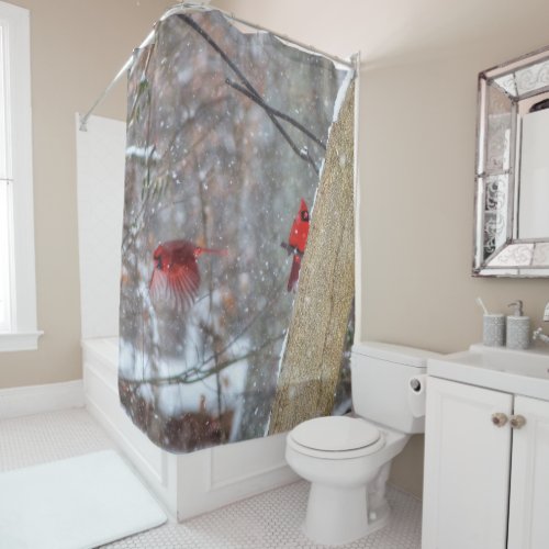 Cardinals in the Snow Shower Curtain