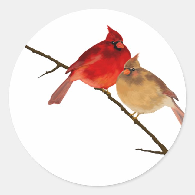 cardinals on a branch classic round sticker (Front)