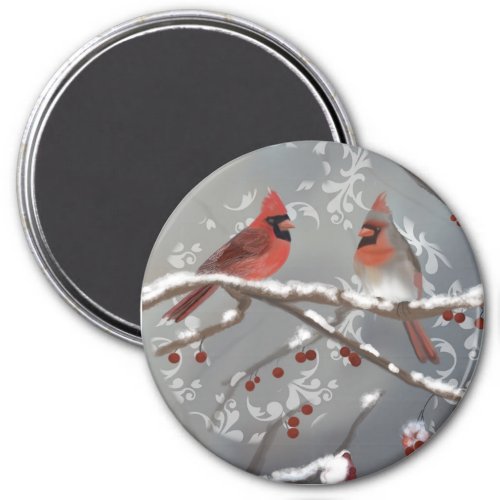 Cardinals on a Snowy Branch Magnet
