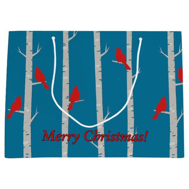 Cardinals on Birch Trees Christmas Gift Bag (Front)