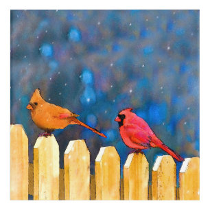 Cardinals on the Fence Painting - Original Art