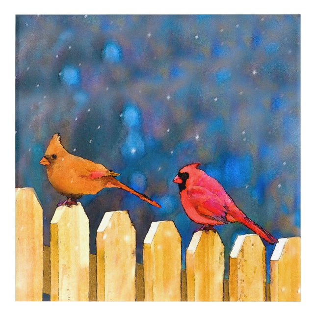 Cardinals on the Fence Painting - Original Art (Front)