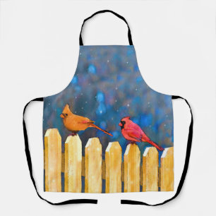 Cardinals on the Fence Painting - Original Art Apron