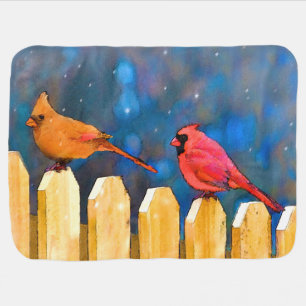 Cardinals on the Fence Painting - Original Art Baby Blanket