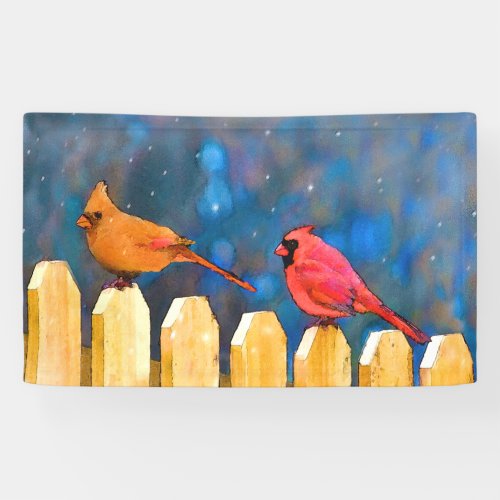 Cardinals on the Fence Painting _ Original Art Banner