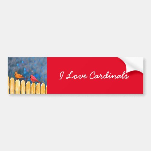 Cardinals on the Fence Painting _ Original Art Bumper Sticker