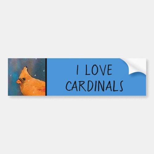 Cardinals on the Fence Painting _ Original Art Bumper Sticker