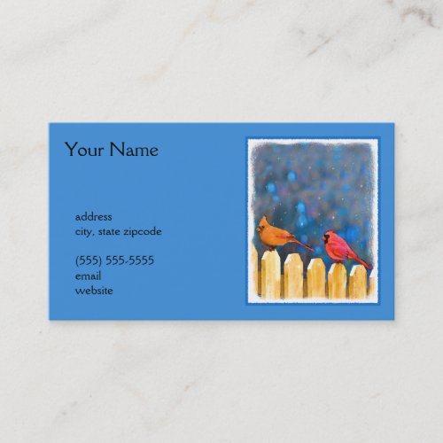 Cardinals on the Fence Painting _ Original Art Business Card