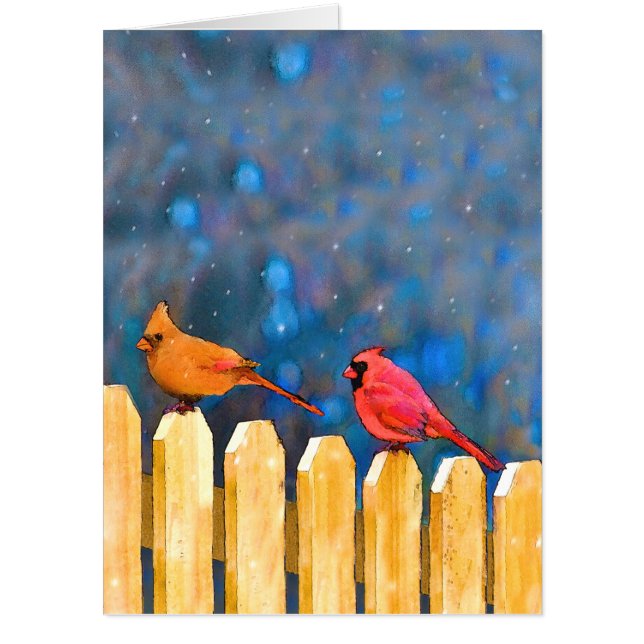 Cardinals on the Fence Painting - Original Art Card (Front)