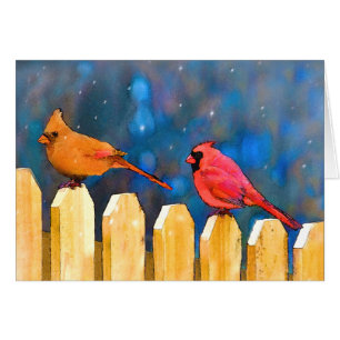 Cardinals on the Fence Painting - Original Art Cards