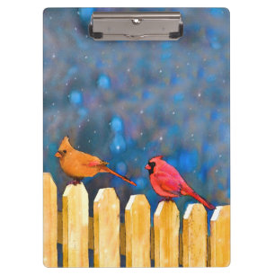 Cardinals on the Fence Painting - Original Art Clipboard