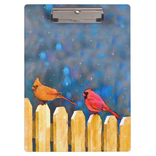 Cardinals on the Fence Painting _ Original Art Clipboard