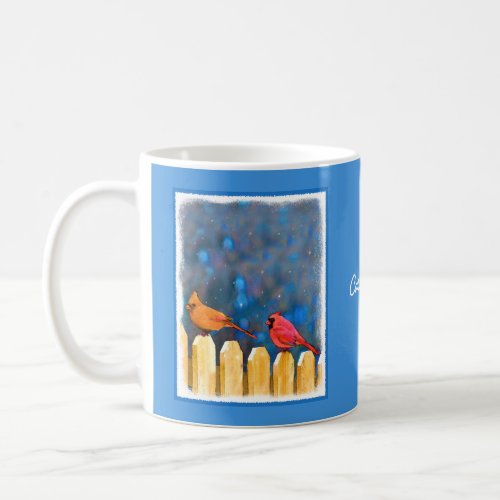 Cardinals on the Fence Painting _ Original Art Coffee Mug