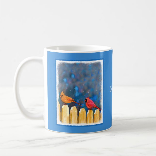 Cardinals on the Fence Painting - Original Art Coffee Mug (Left)
