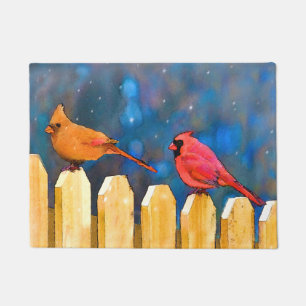Cardinals on the Fence Painting - Original Art Doormat