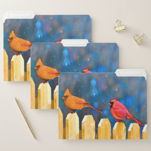 Cardinals on the Fence Painting - Original Art File Folder