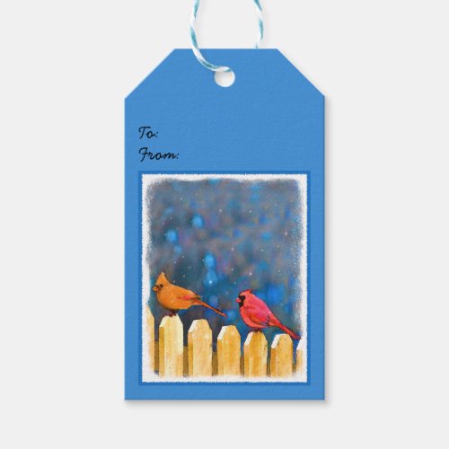 Cardinals on the Fence Painting _ Original Art Gift Tags