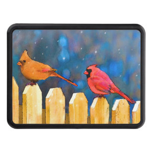 Cardinals on the Fence Painting - Original Art Hitch Cover