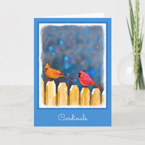 Cardinals on the Fence Painting _ Original Art Holiday Card