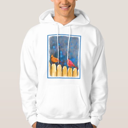 Cardinals on the Fence Painting _ Original Art Hoodie