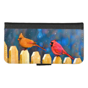 Cardinals on the Fence Painting - Original Art iPhone 8/7 Wallet Case