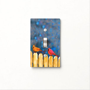 Cardinals on the Fence Painting - Original Art Light Switch Cover