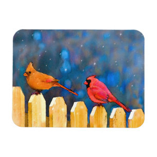 Cardinals on the Fence Painting - Original Art Magnet