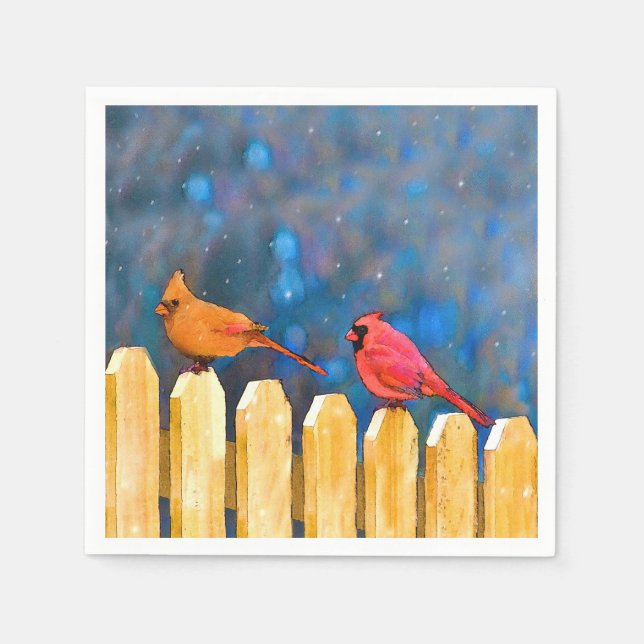 Cardinals on the Fence Painting - Original Art Napkins (Front)