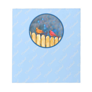 Cardinals on the Fence Painting - Original Art Notepad