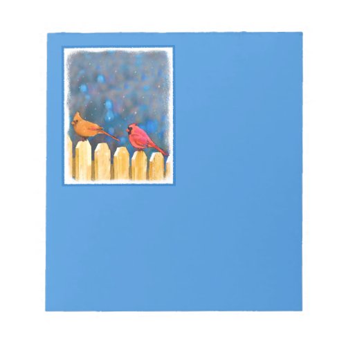 Cardinals on the Fence Painting _ Original Art Notepad