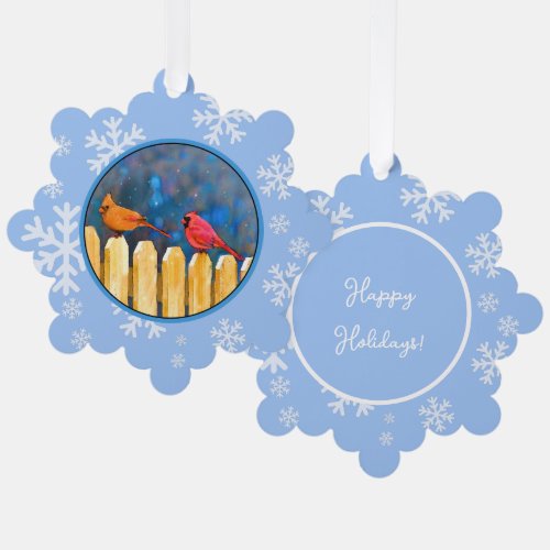 Cardinals on the Fence Painting _ Original Art Ornament Card