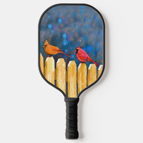 Cardinals on the Fence Painting _ Original Art Pickleball Paddle