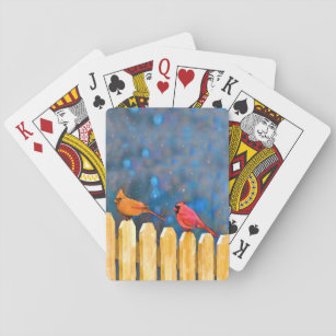 Cardinals on the Fence Painting - Original Art Playing Cards