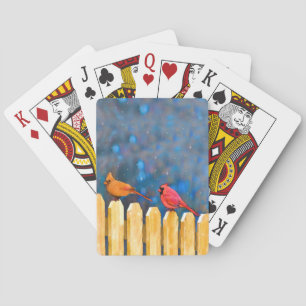 Cardinals on the Fence Painting - Original Art Poker Cards
