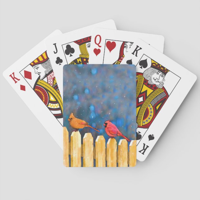 Cardinals on the Fence Painting - Original Art Poker Cards (Back)