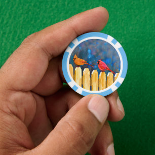 Cardinals on the Fence Painting - Original Art Poker Chips