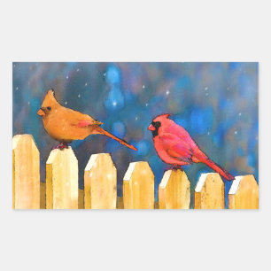 Cardinals on the Fence Painting - Original Art Rectangular Sticker