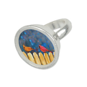 Cardinals on the Fence Painting - Original Art Ring