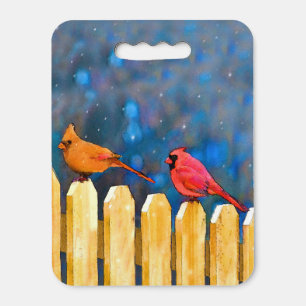 Cardinals on the Fence Painting - Original Art Seat Cushion