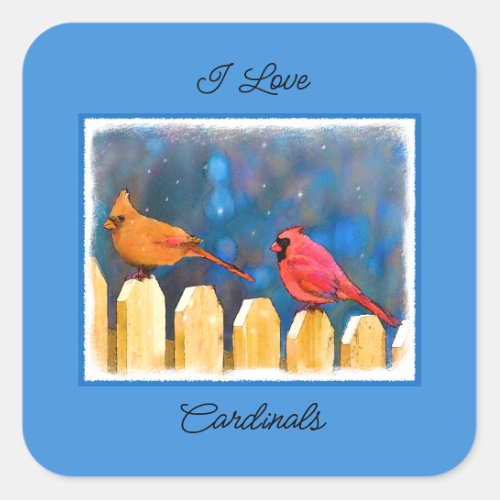 Cardinals on the Fence Painting _ Original Art Square Sticker