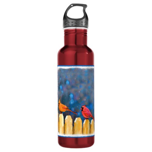 Cardinals on the Fence Painting _ Original Art Stainless Steel Water Bottle