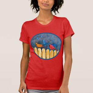 Cardinals on the Fence Painting - Original Art T-Shirt