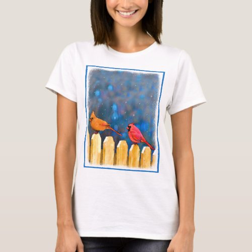 Cardinals on the Fence Painting _ Original Art T_Shirt