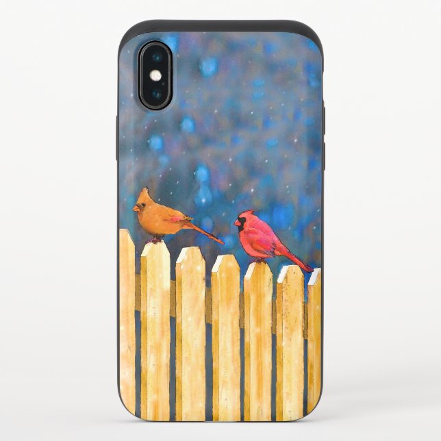 Cardinals on the Fence Painting - Original Art Uncommon iPhone Case (Back)